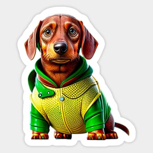 The Golden Wonder: Dachshund in a Gold and Green Scaled Suit Sticker